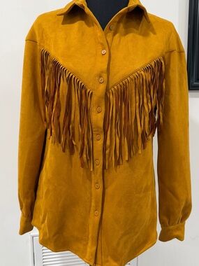 Forever 21 Mustard Suede Fringe Shirt Jacket